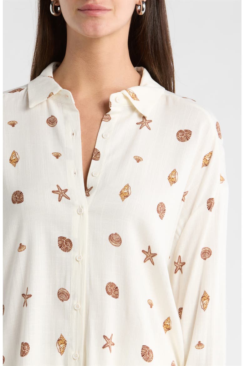 Cerise Shells Dalton Boyfriend Shirt, Alternate, color, IVORY-BROWN