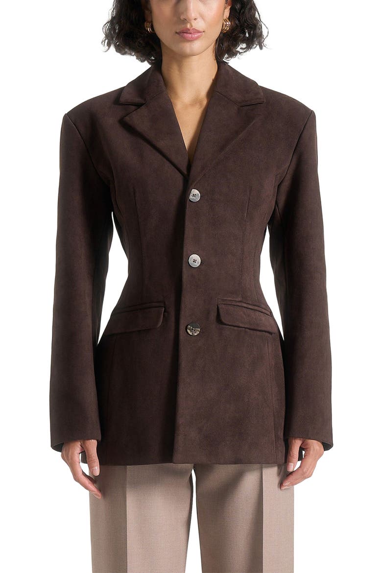 Claire Suede Wide Shoulder Cinch Waist Blazer, Alternate, color, Brown