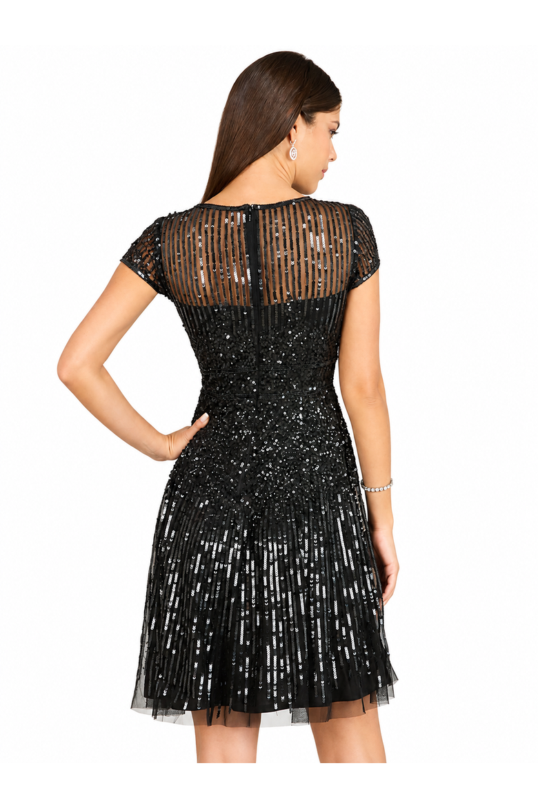 Cap Sleeve Sequin Short Dress, Alternate, color, Black