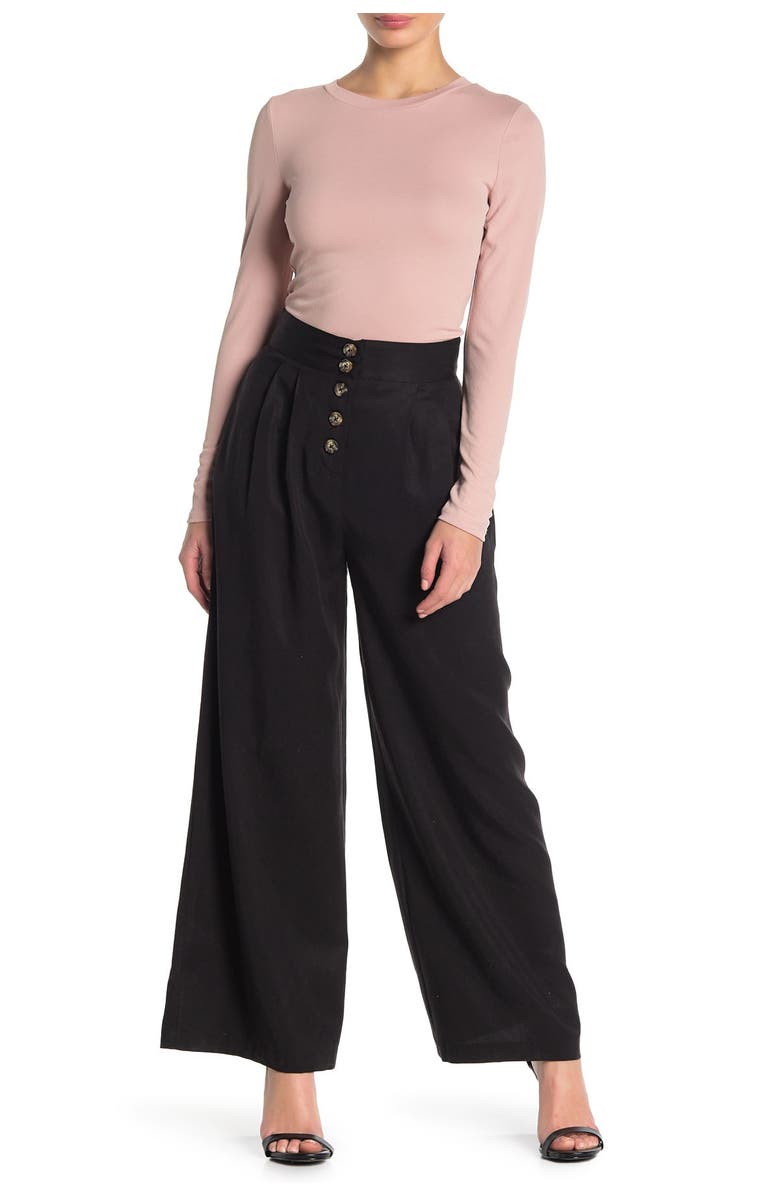 Socialite Button Fly High Waist Wide Leg Pants, Main, color, 