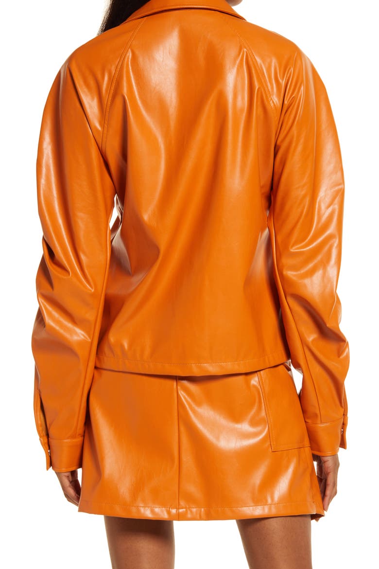 Ruched Puff Sleeve Faux Leather Shirt, Alternate, color, TAN
