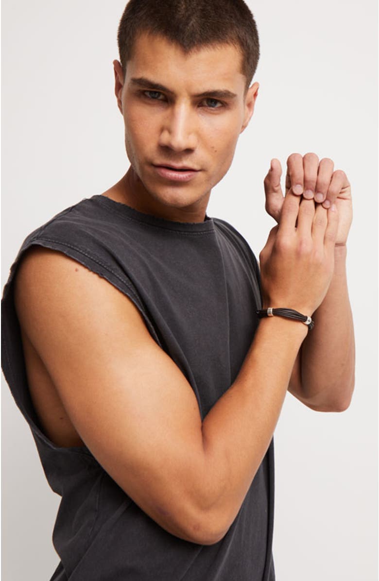 UNODE50 Multi Strand Leather Bracelet With 2 Circles, Alternate, color, Silver