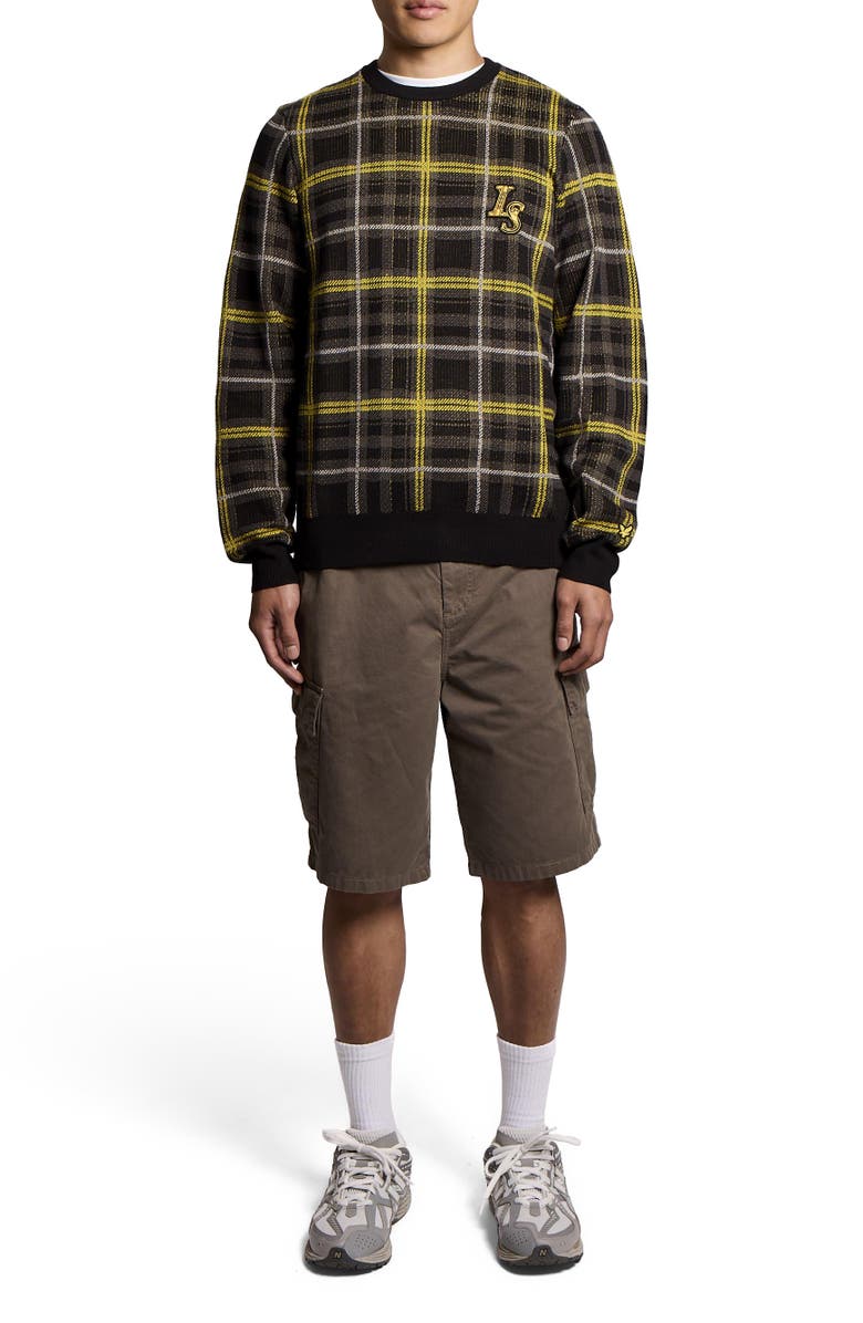 Lyle & Scott Ribbed Jacquard Tartan Crew Neck, Alternate, color, Jet Black