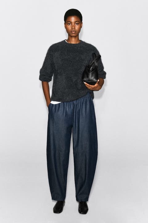 Elasticated Barrel-Leg Denim Pants