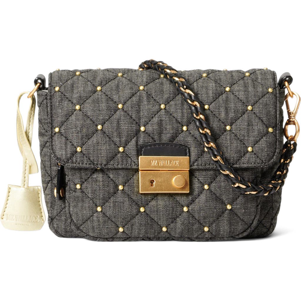 MZ Wallace Small Crosby Lock Quilted Denim Crossbody Bag in True Charcoal Denim