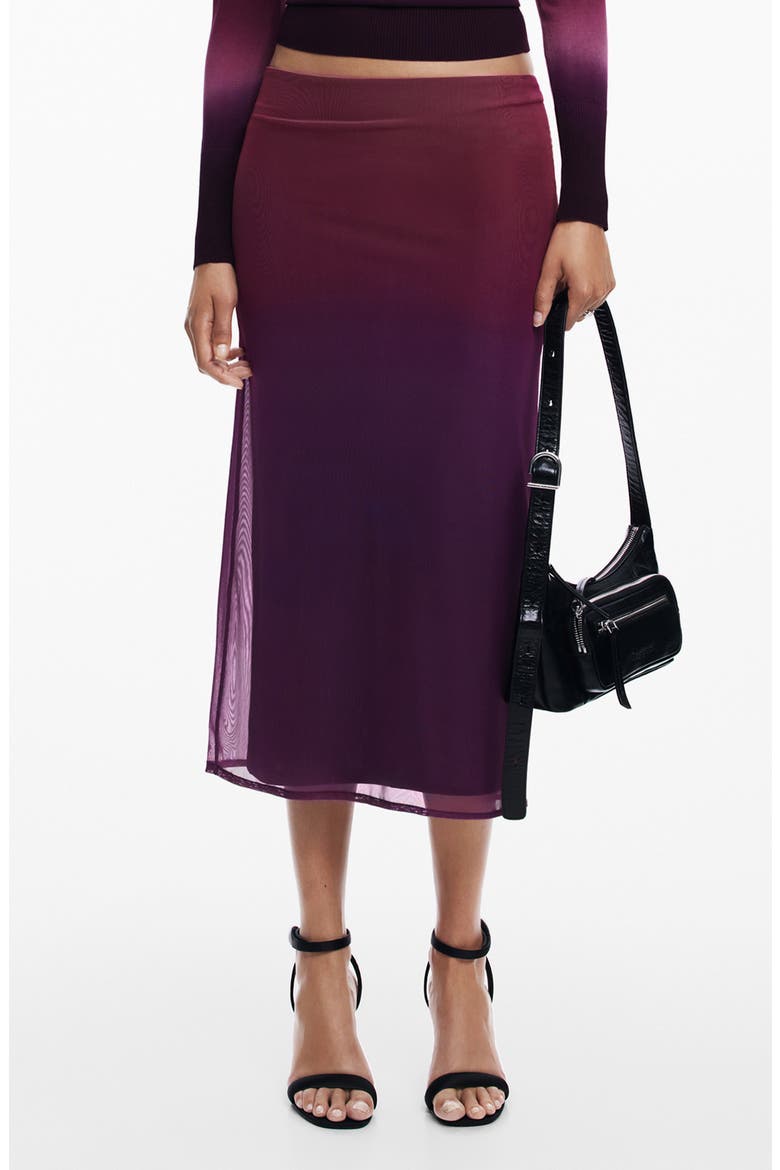 Ribbo Ombré Midi Skirt, Main, color, BURGUNDY