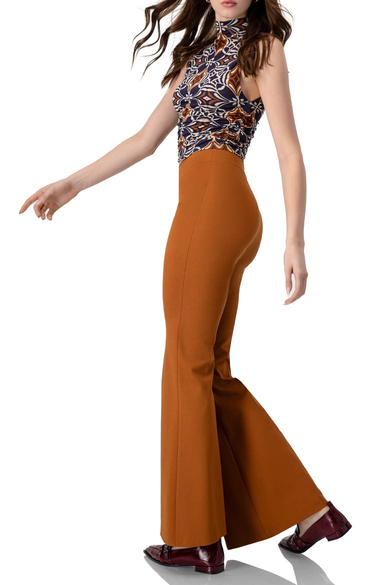 Flared Trousers with Wide Waistband, Alternate, color, Brown