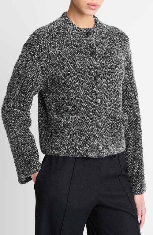 Vince Herringbone Textured Wool Blend Crop Jacket In 005bwc-black/off White Combo
