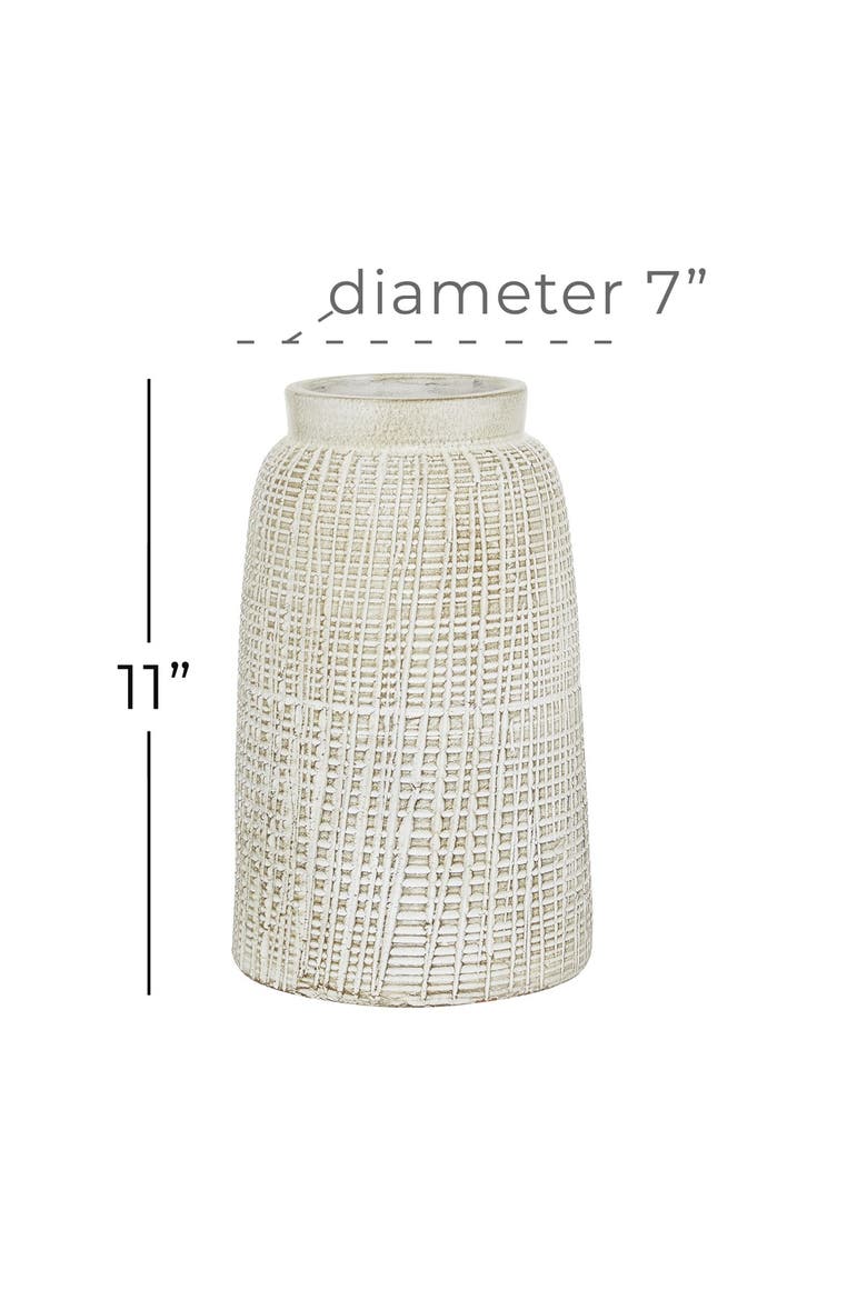 White Ceramic Carved Vase with Crosshatch Design, Alternate, color, WHITE