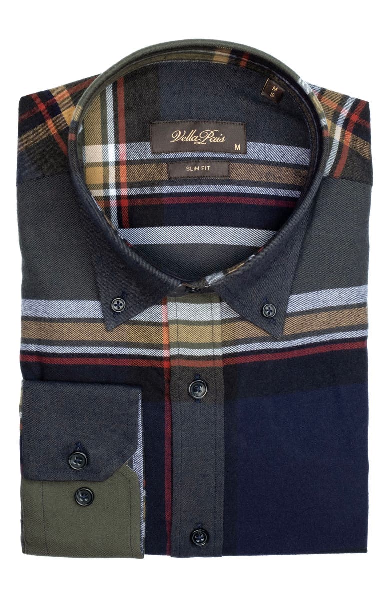 VELLAPAIS Check Cotton Slim Fit Button Down Shirt, Alternate, color, 