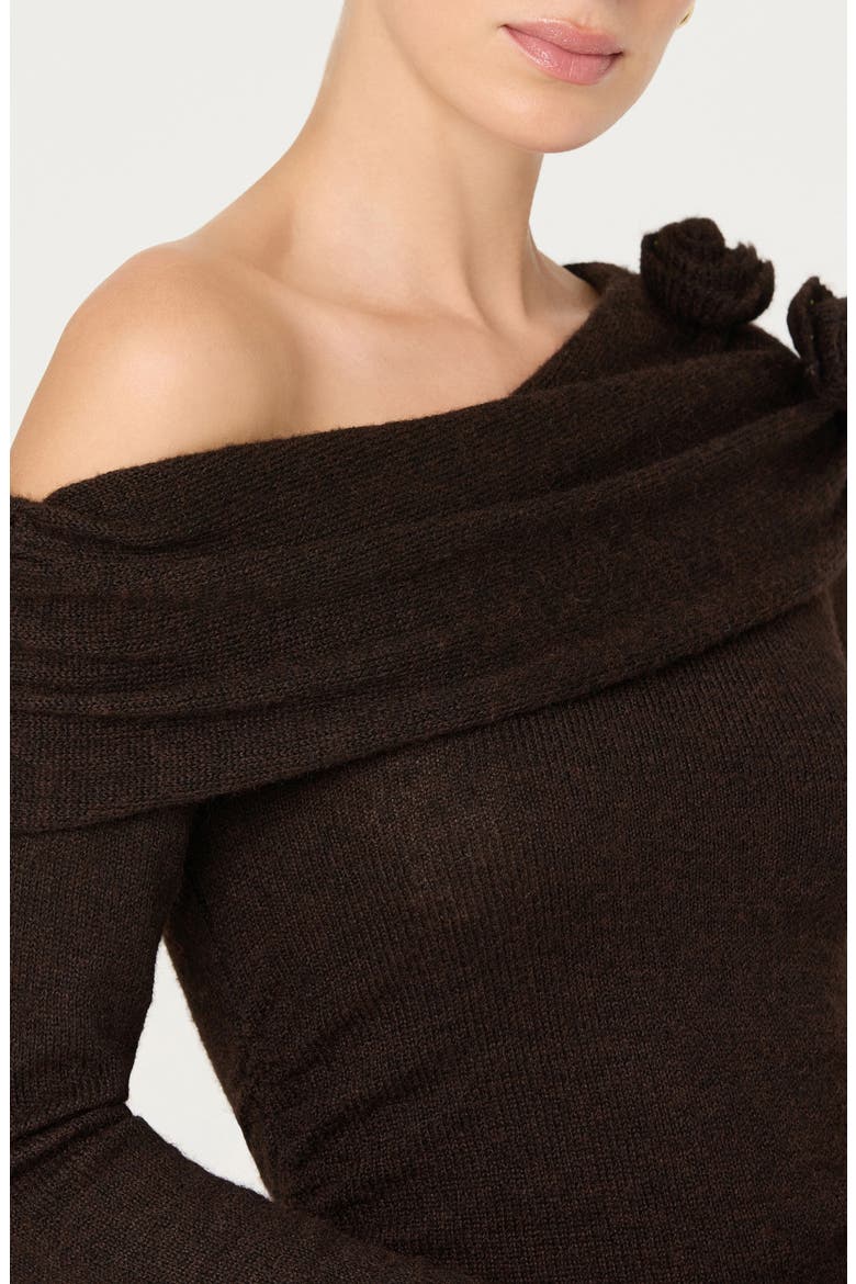 Fenia Embellished One Shoulder Sweater, Alternate, color, DARK BROWN