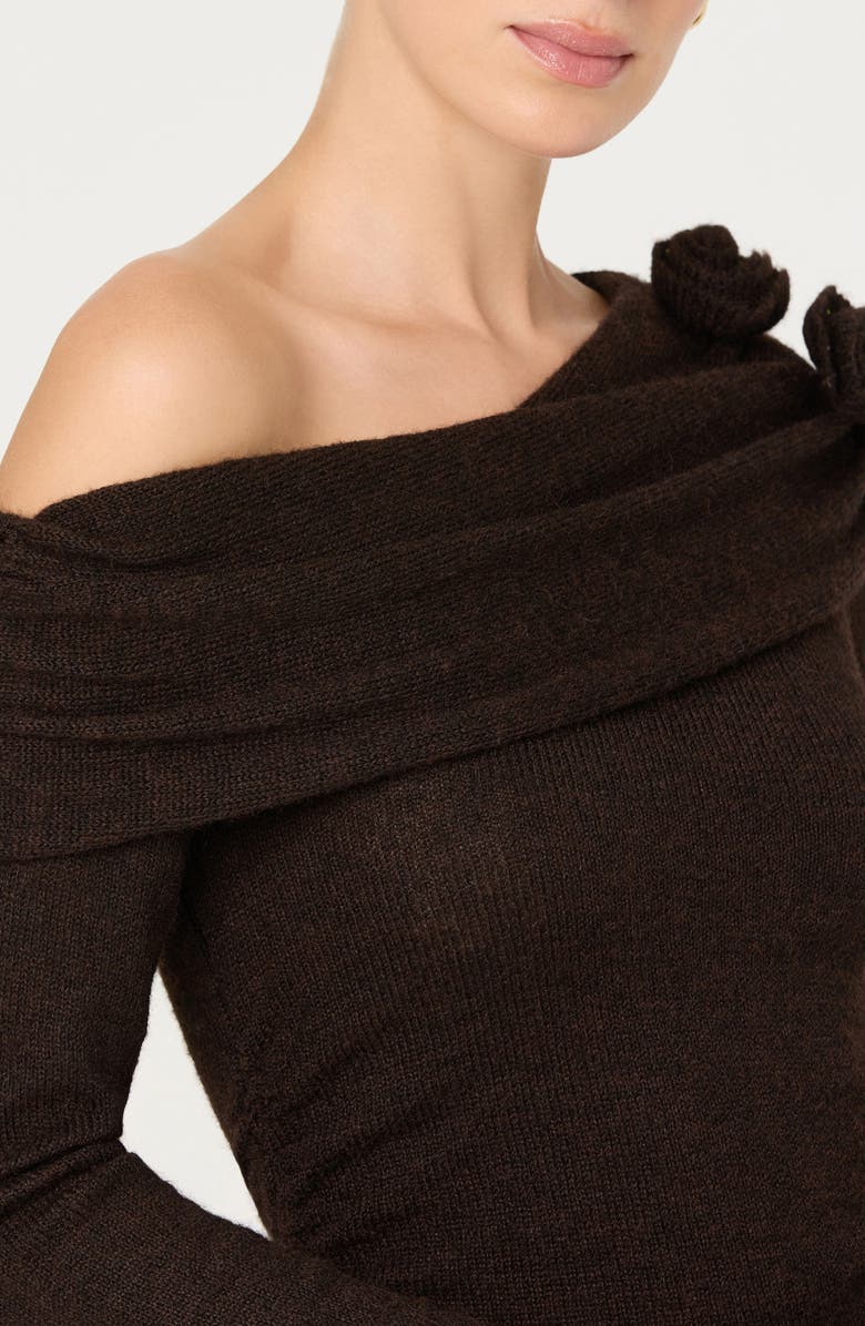 ASTR the Label Fenia Embellished One Shoulder Sweater, Alternate, color, Dark Brown