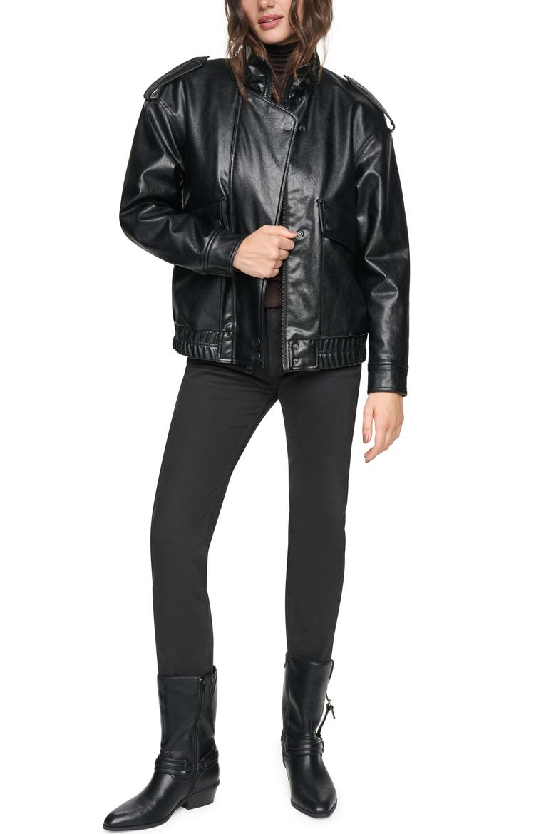 Sorbow Relaxed Faux Fur Lined Bomber Jacket, Alternate, color, BLACK