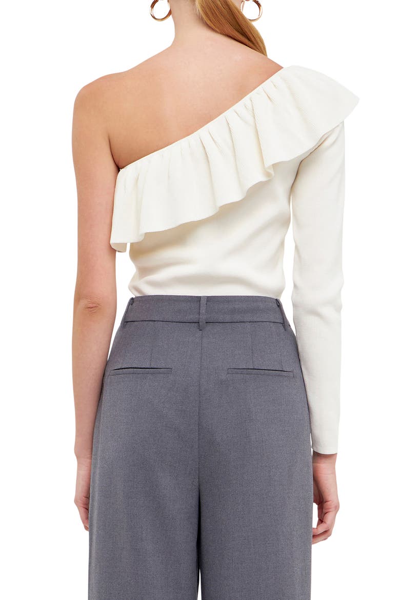One-Shoulder Ruffle Rib Knit Top, Alternate, color, WHITE