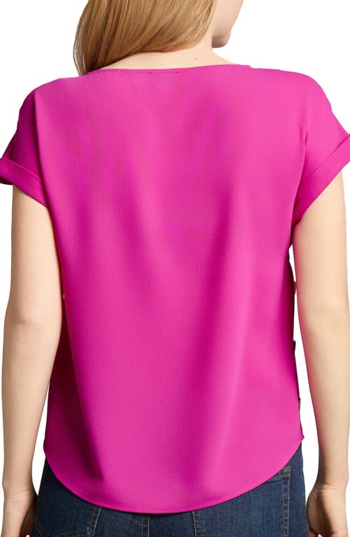 Jones New York Petite Round-neck Side-button Short-sleeve Top In Pink