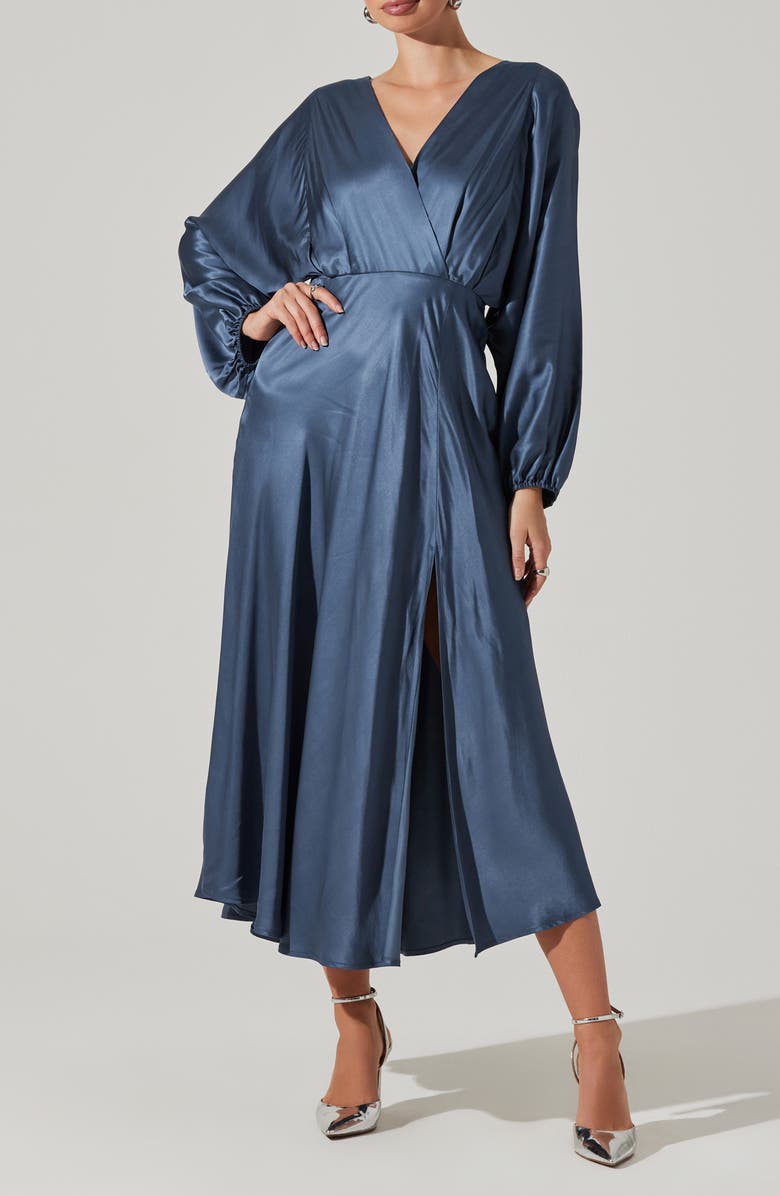 ASTR the Label Kimiko Long Sleeve Faux Wrap Dress, Main, color, 