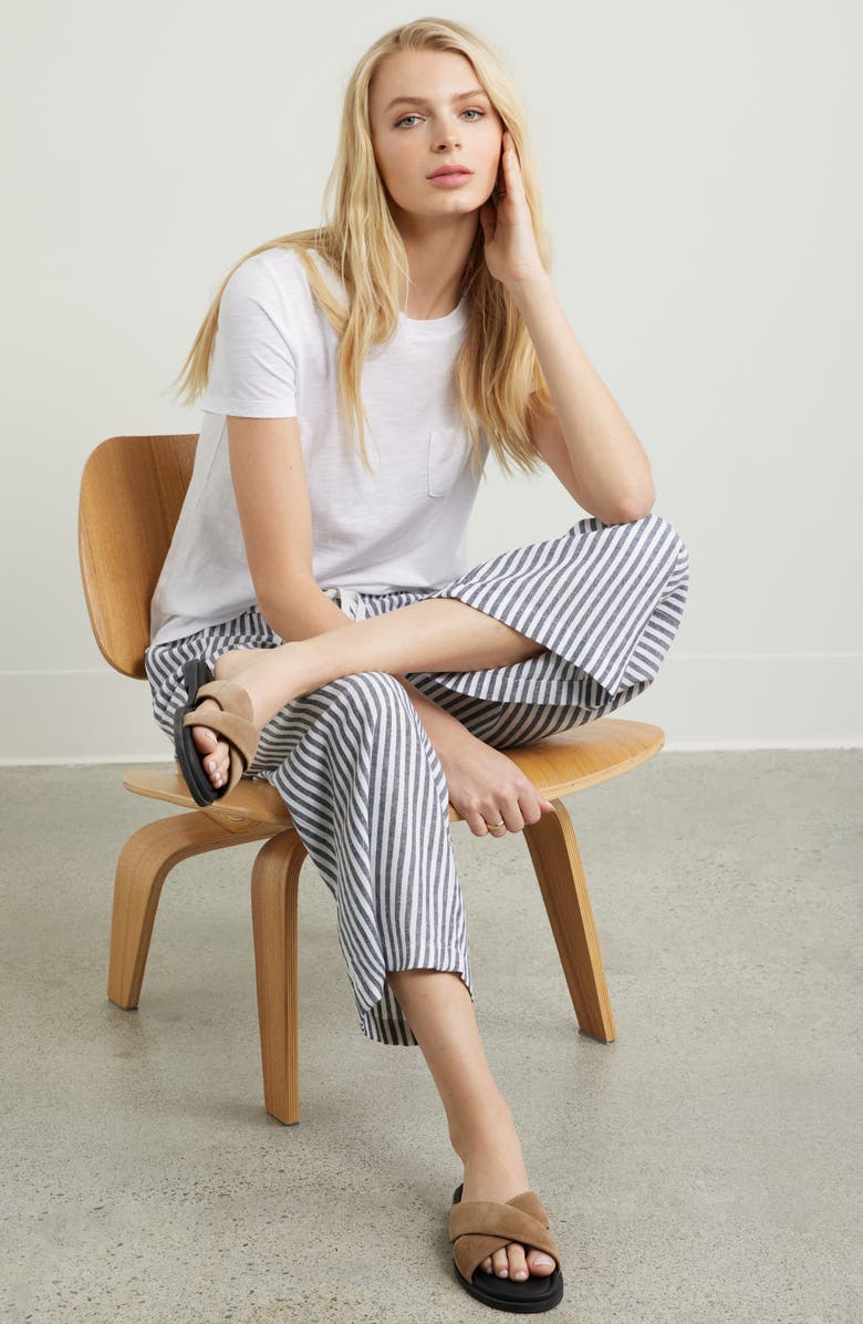 Stripe Drawstring Wide Leg Linen Blend Pants
