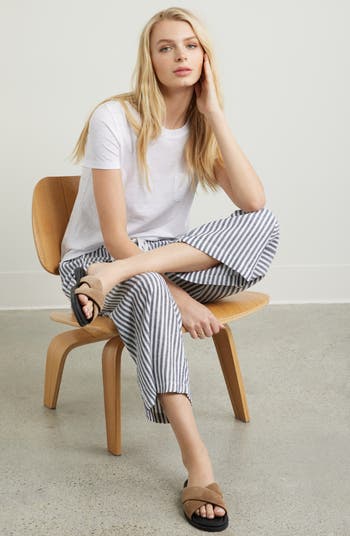 Stripe Drawstring Wide Leg Linen Blend Pants