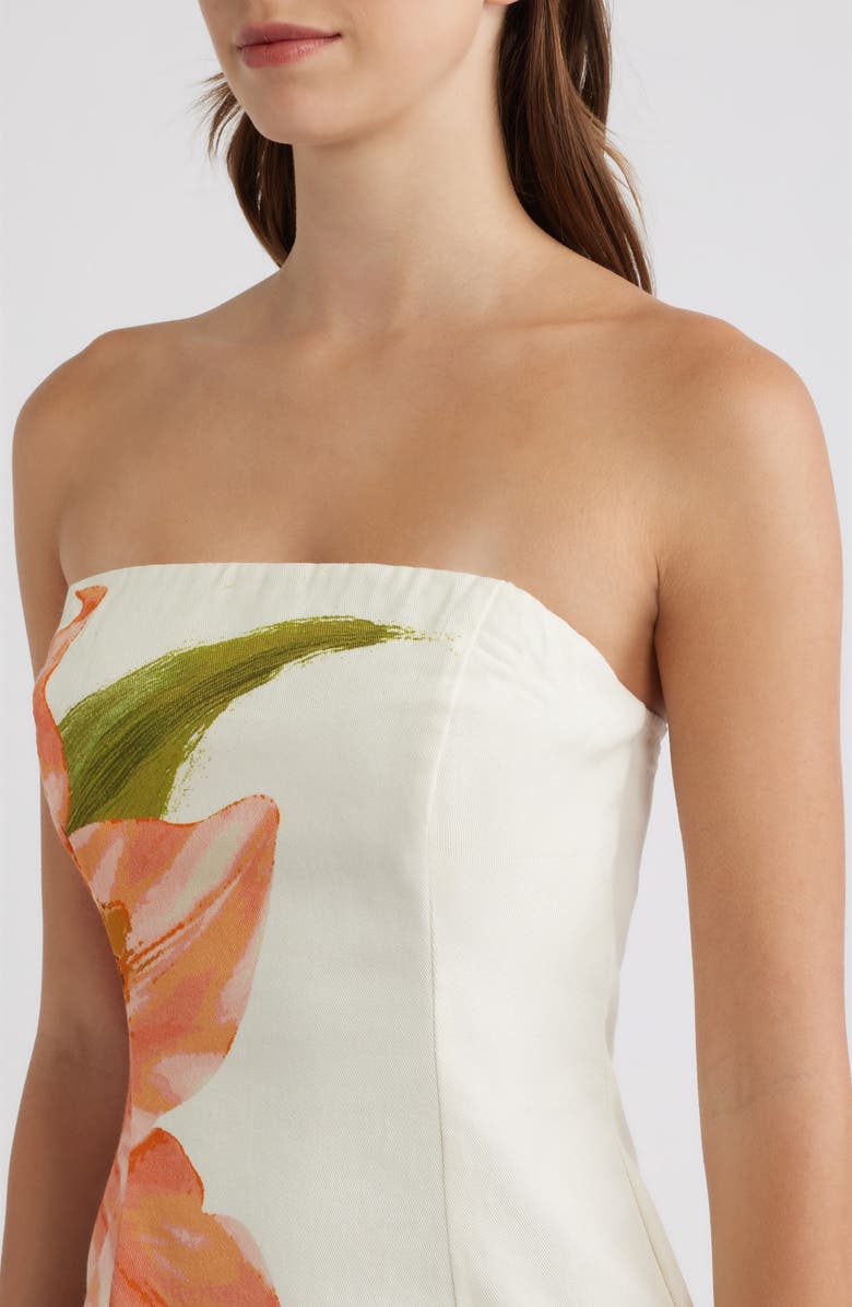 FLYING TOMATO Floral Strapless Stretch Cotton Sheath Dress, Alternate, color, Ivory