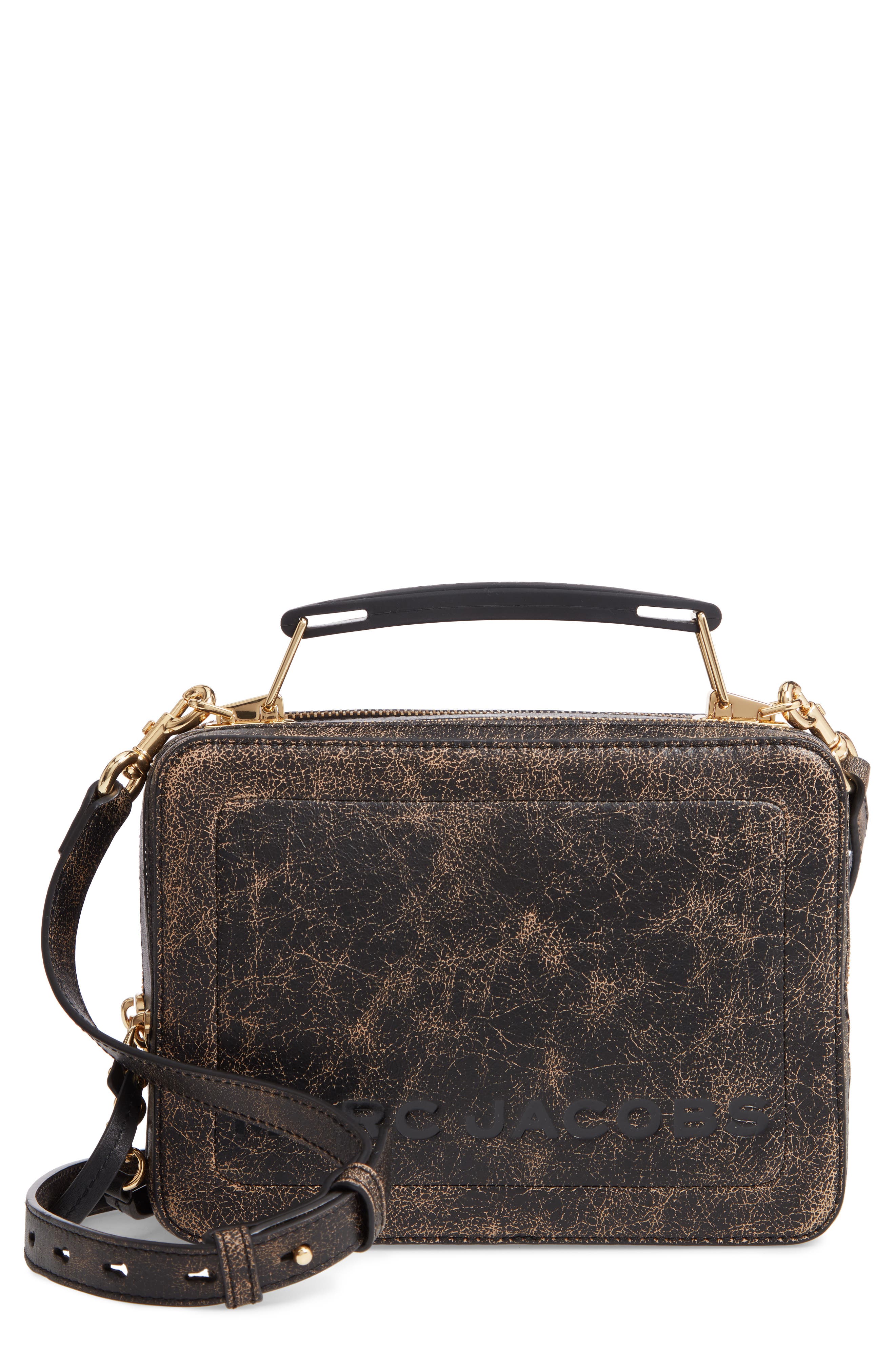 The Box Leather Handbag, Main, color, BLACK