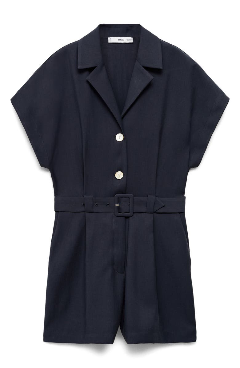 MANGO Notched Collar Short Sleeve Belted Romper, Alternate, color,