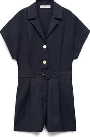 MANGO Notched Collar Short Sleeve Belted Romper