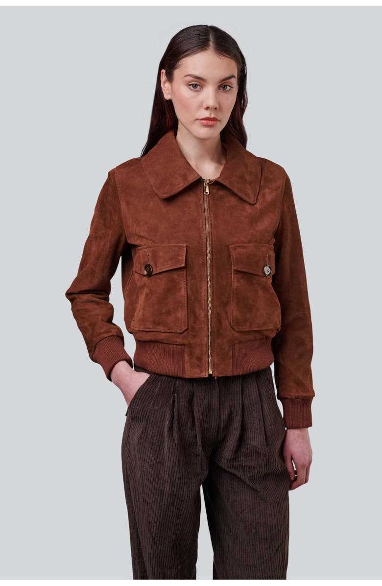 Furniq UK Evie Suede Jacket, Alternate, color, Chestnut