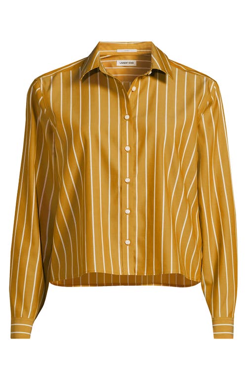 Lands' End Plus Size No Iron Boxy Cropped Shirt In Brown