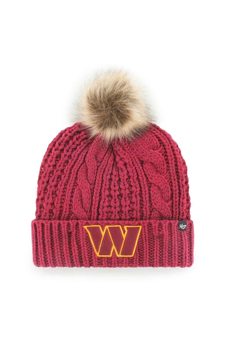 Women's '47 Burgundy Washington Commanders Logo Meeko Cuffed Knit Hat with Pom, Main, color, Burgundy