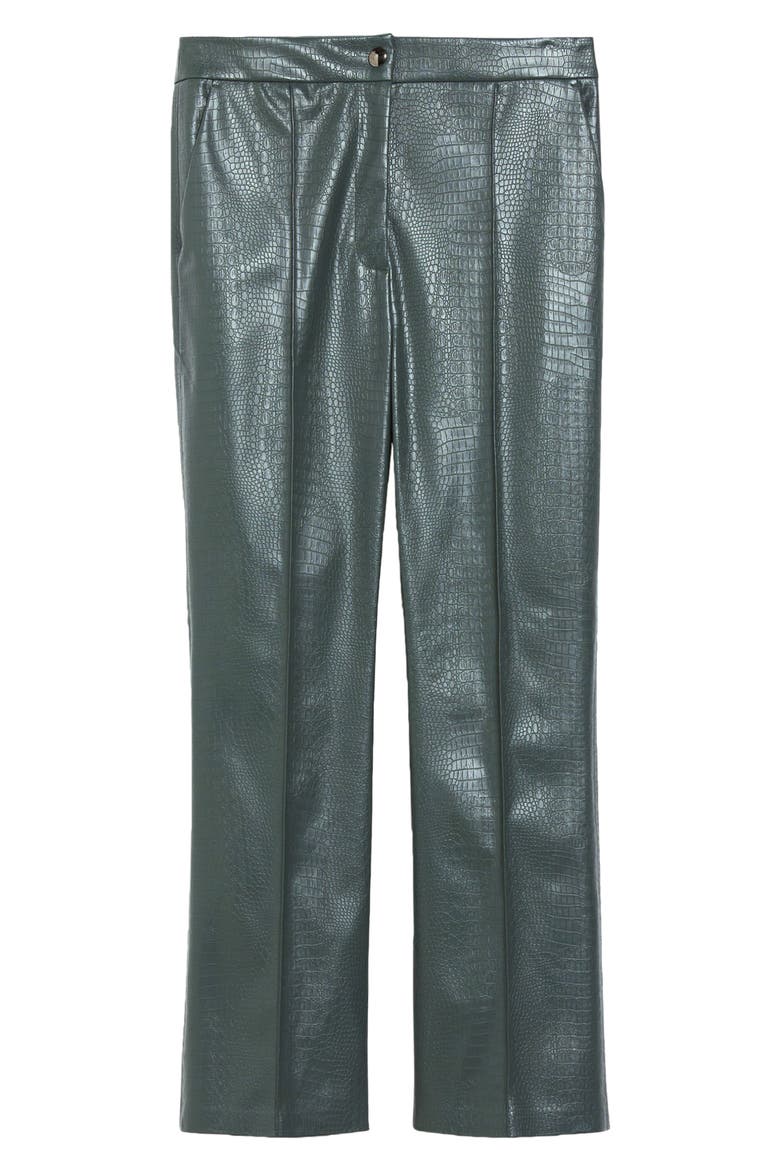 Queva Croc Embossed Crop Faux Leather Pants, Alternate, color, DARK GREEN