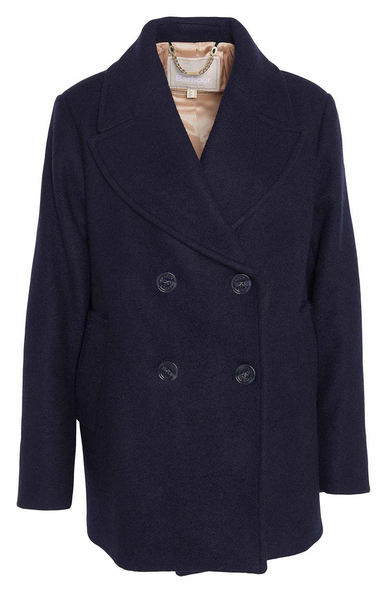 Barbour Ingrid Double Breasted Wool Blend Peacoat, Alternate, color, Navy/ Hessian