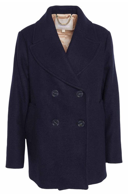 Barbour Ingrid Double Breasted Wool Blend Peacoat In Blue