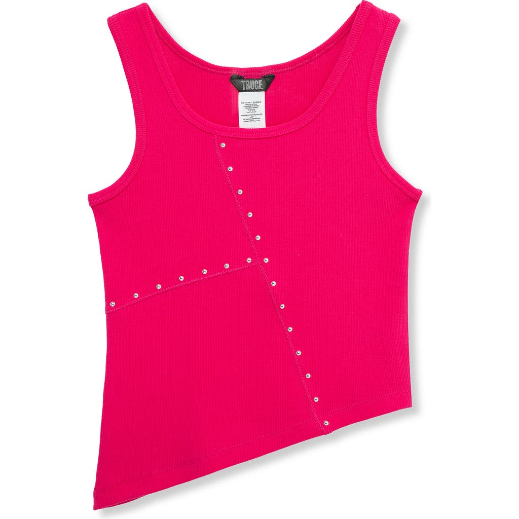 Truce Kids' Rib Stud Accent Cotton Tank In Pink