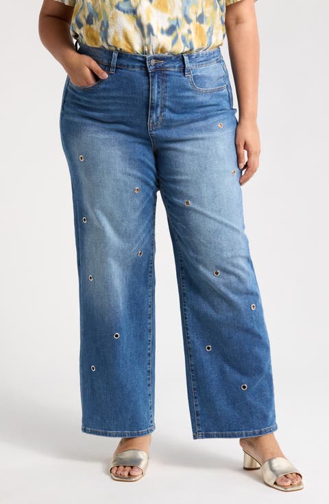 Grommet Straight Leg Jeans