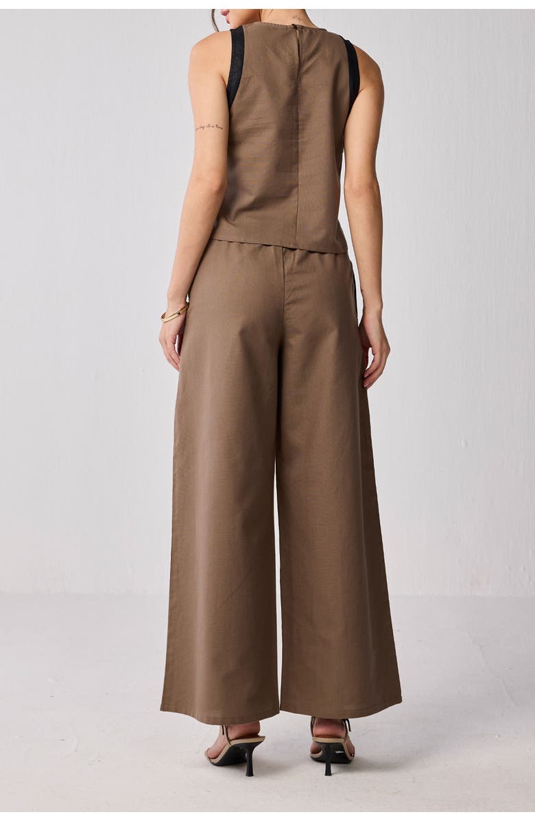 Reistor Matching Set with Wide-Leg Pants and Colorblock Top, Alternate, color, Brown