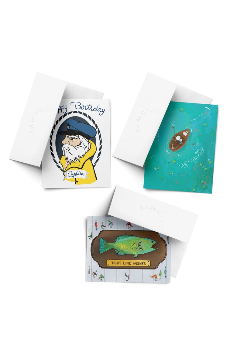 Father's Day Greeting Card Pack (3ct) "Captain, Fish, Dad I Love You", Main, color, Multicolored