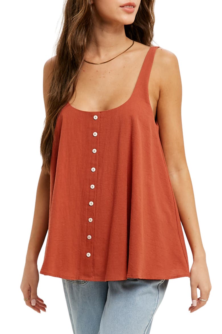 Button Front Cotton Gauze Tank, Main, color, BRICK