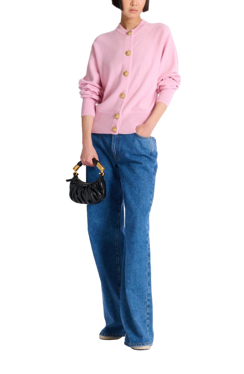 Balmain Buttoned eco-cashmere cardigan, Alternate, color, Pink