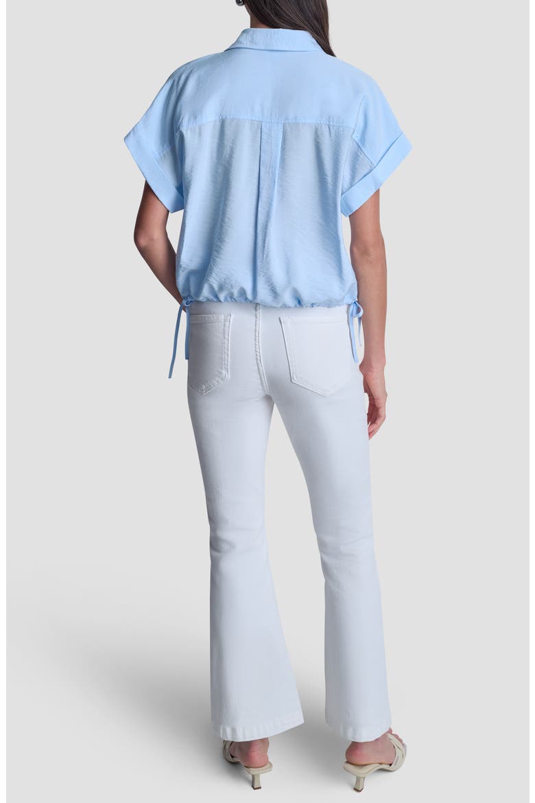 Ladder Lace Detail Short Sleeve Button-Up Shirt, Alternate, color, LIGHT BLUE