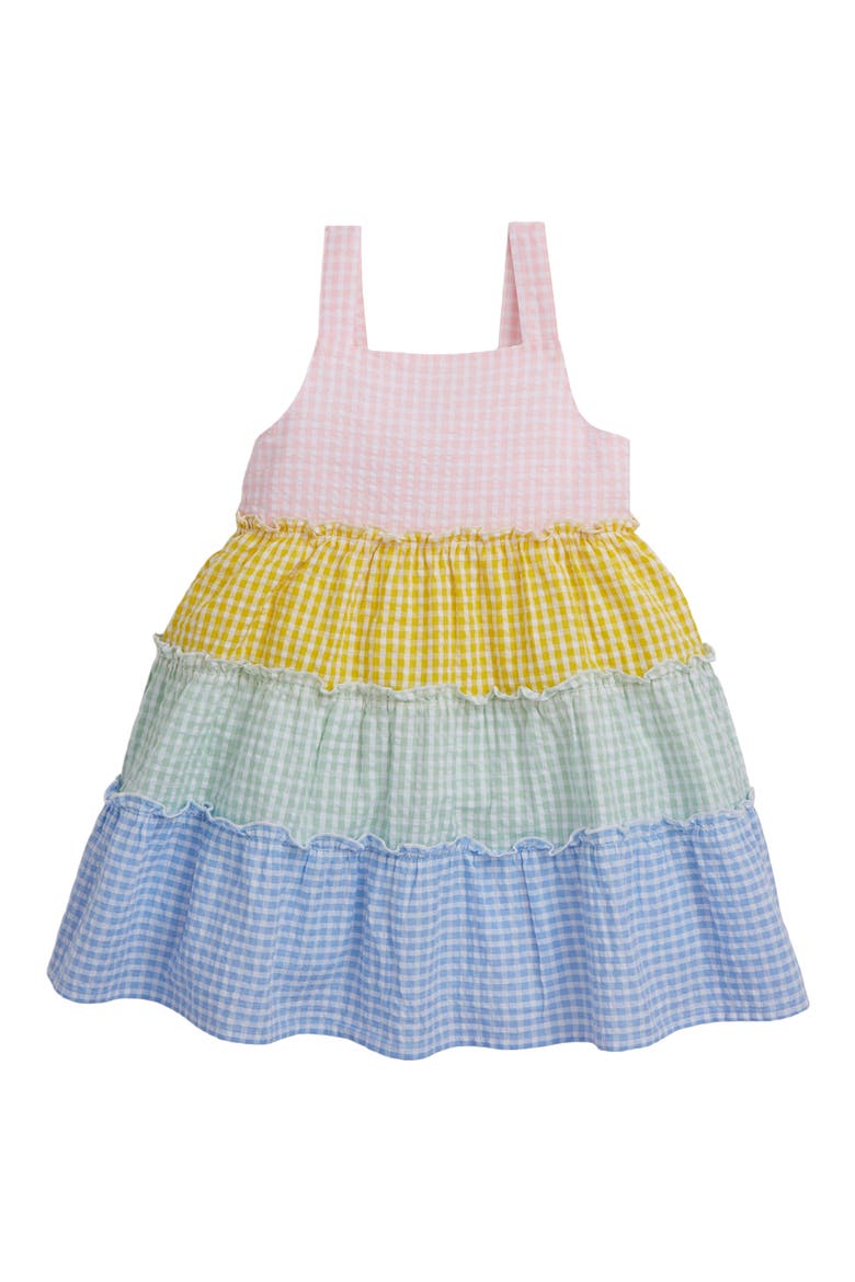 Kids' Gingham Colorblock Tiered Sundress, Main, color, WHITE