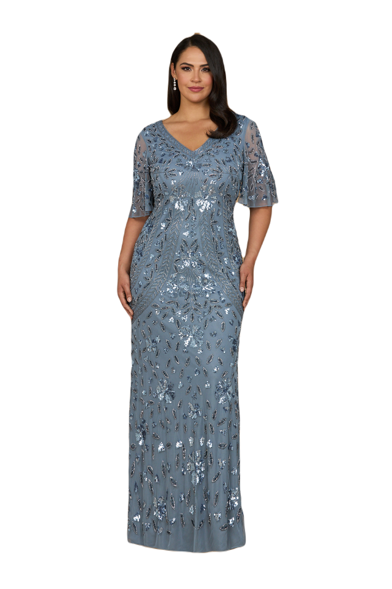 V-Neck, Cape Sleeve Beaded Gown, Main, color, Wine