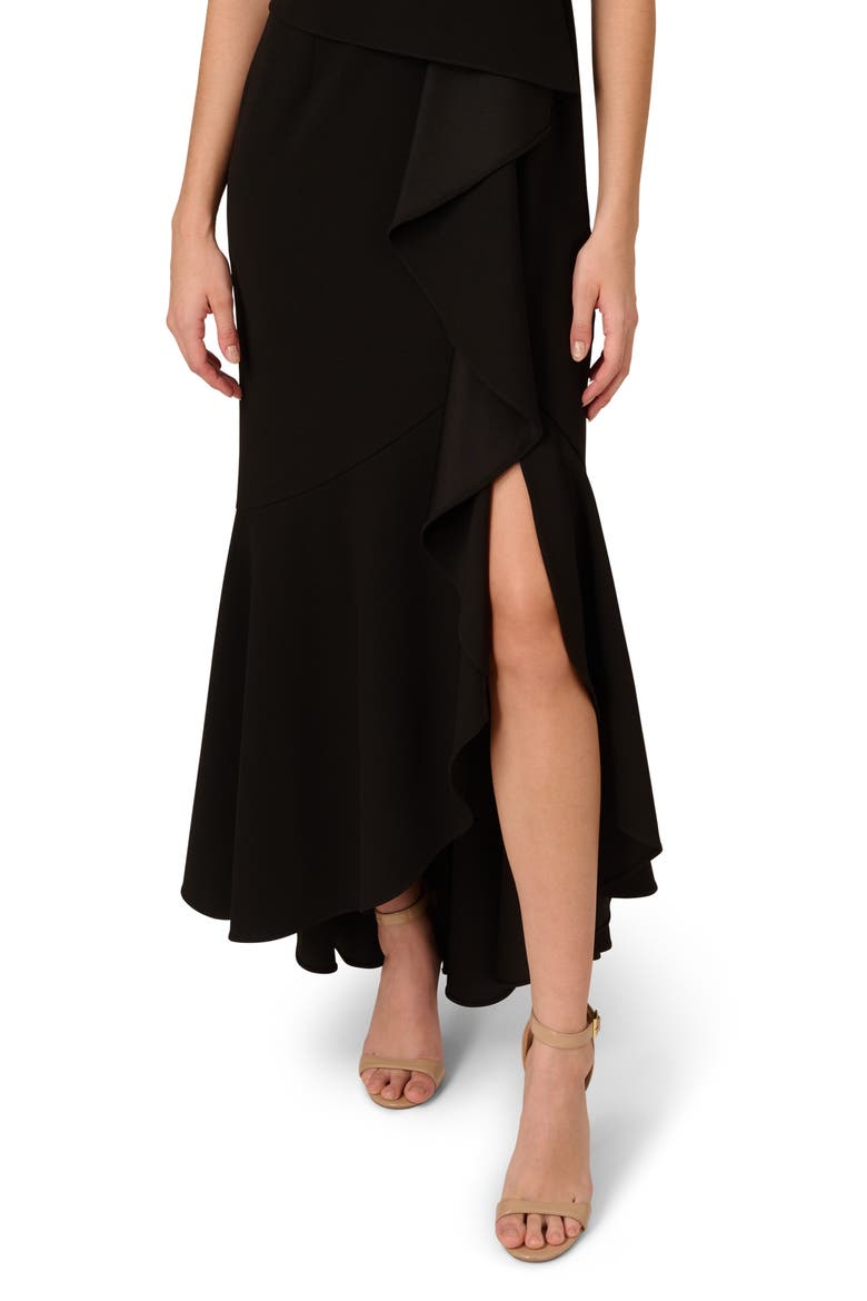 Beaded One-Shoulder Crepe Gown, Alternate, color, BLACK