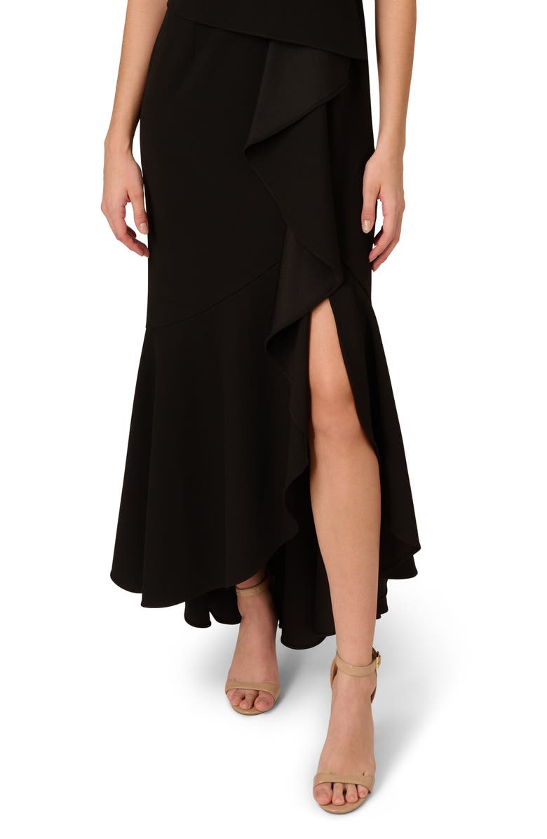 Adrianna Papell Beaded One-Shoulder Crepe Gown, Alternate, color, Black