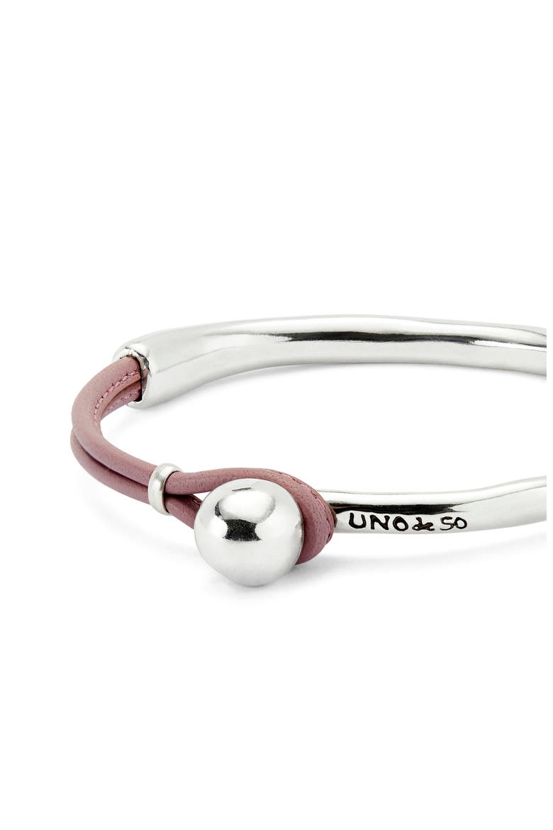 Sterling Silver-Plated Semi-Rigid Bracelet with Lilac Leather, Alternate, color, Silver