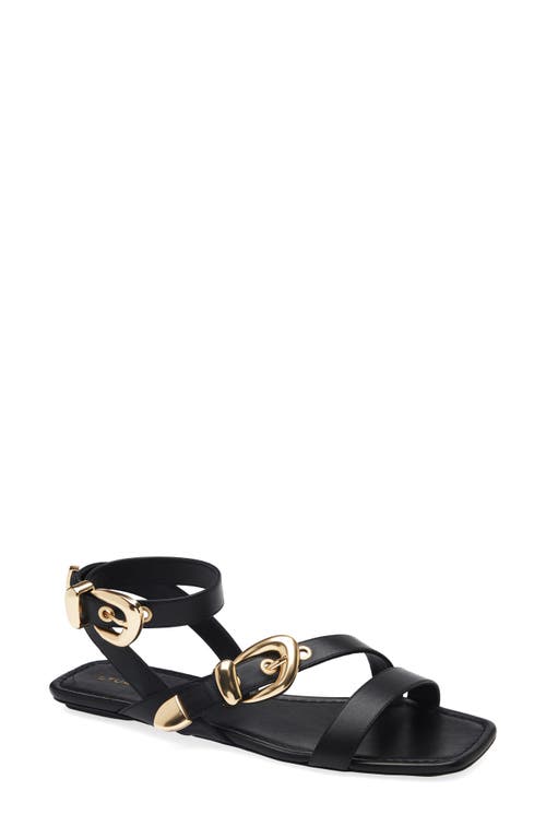 Stuart Weitzman Maven Leather Buckle Flat Sandals