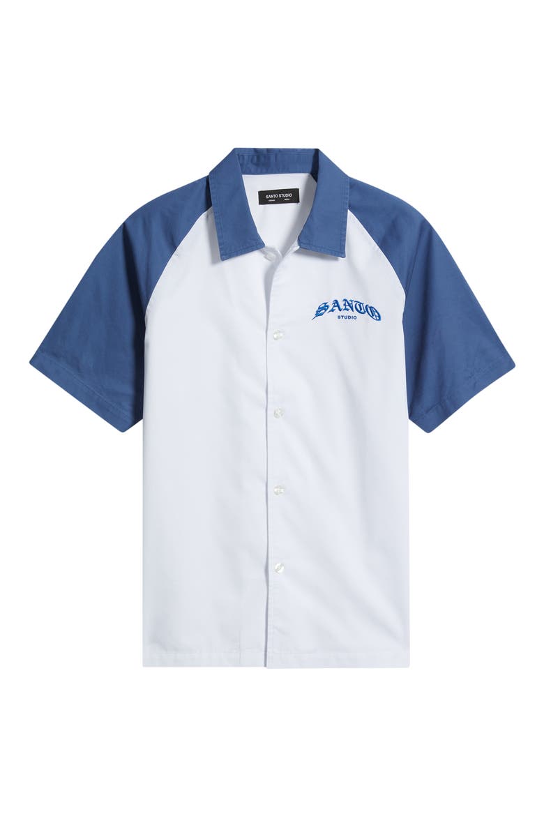 888 Raglan Short Sleeve Cotton Button-Up Shirt, Alternate, color, WHITE