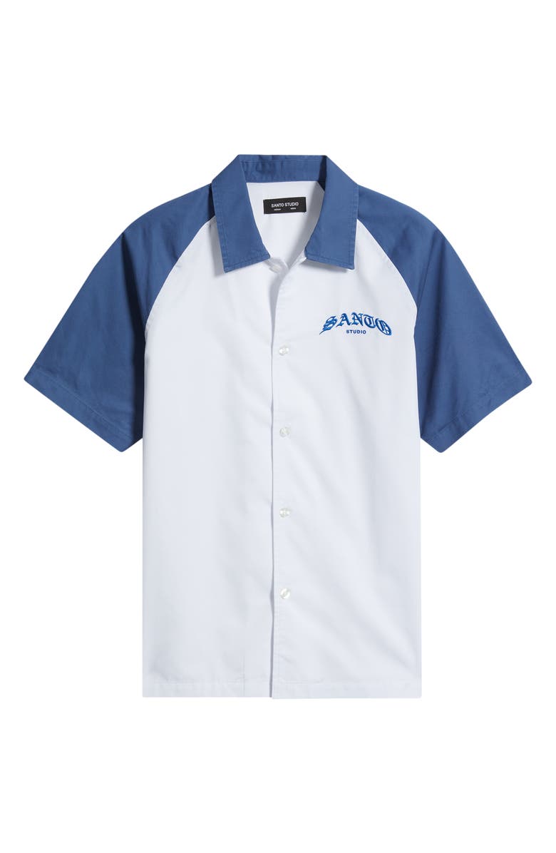 SANTO STUDIO 888 Raglan Short Sleeve Cotton Button-Up Shirt, Alternate, color, White