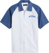 SANTO STUDIO 888 Raglan Short Sleeve Cotton Button-Up Shirt