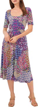 Chaus Mixed Print A-Line Midi Dress