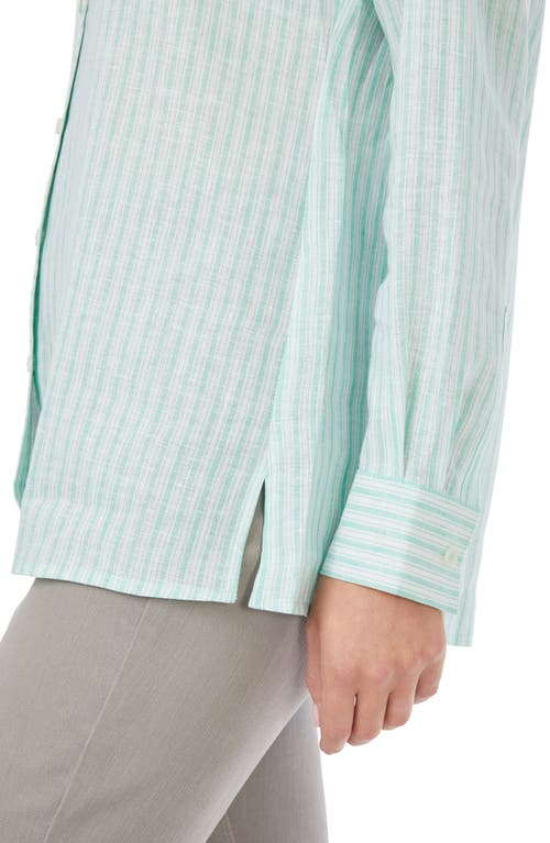 Foxcroft Jordan Stripe Linen Button-up Shirt In Green